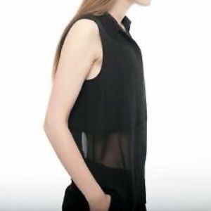 Trina Turk Solid black silk button down tank